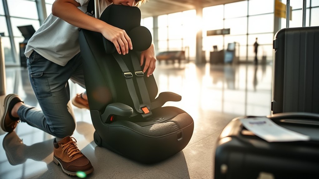checking a car seat at airport